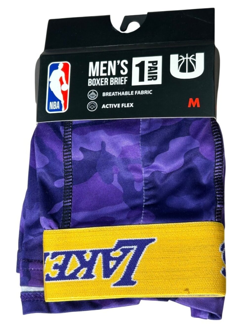 NEW LA Lakers Active Flex Boxer Briefs Mens M Purple Yellow Camo Los Angeles NBA